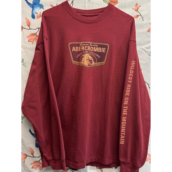 Abercrombie & Fitch Mens Maroon Long Sleeve Crewneck Tshirt Cuff Sleeve Large - Picture 1 of 3